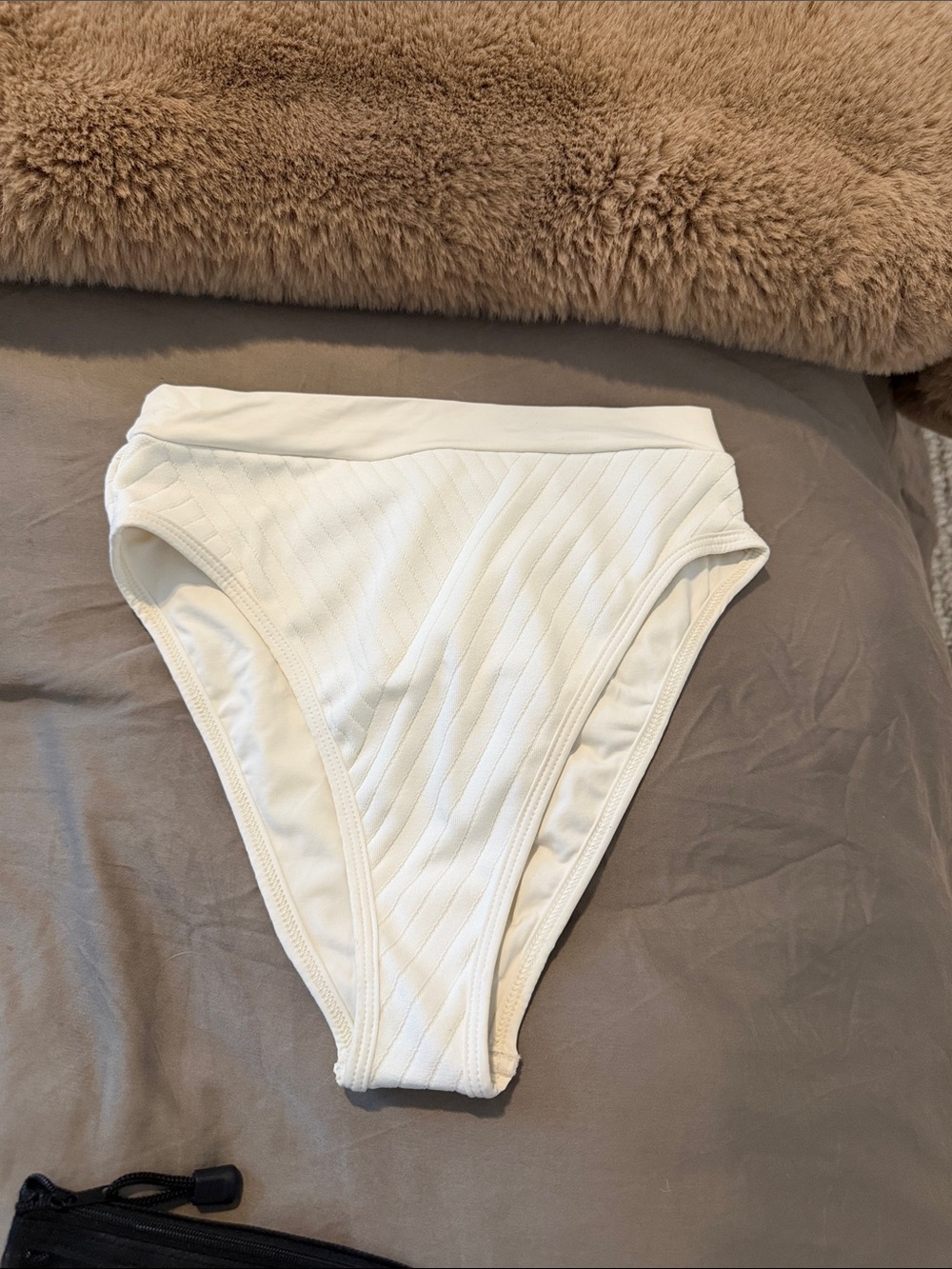 l*space White Ribbed High-Cut Bikini Bottom